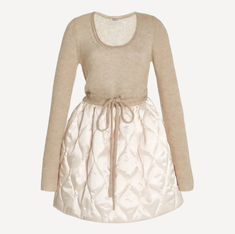 Miu Miu Long Sleeve Mohair and Nylon Dress Cream