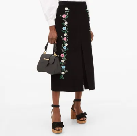 Miu Miu Cord Floral Midi Skirt Slit