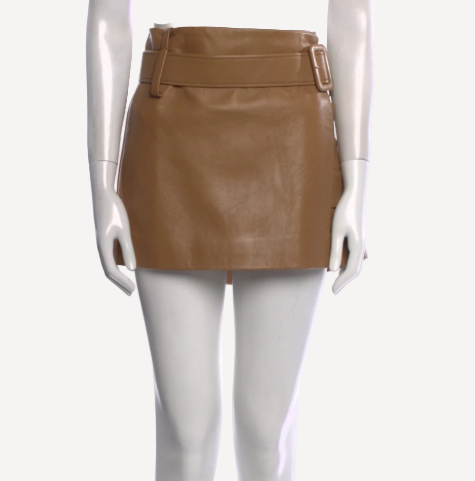 Prada Brown Leather Mini Belted Skirt