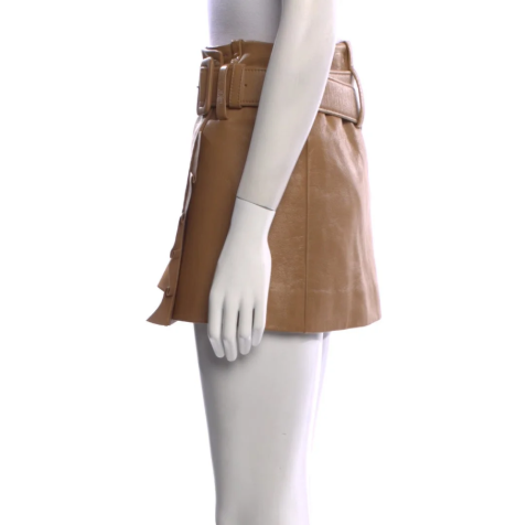 Prada Brown Leather Mini Belted Skirt
