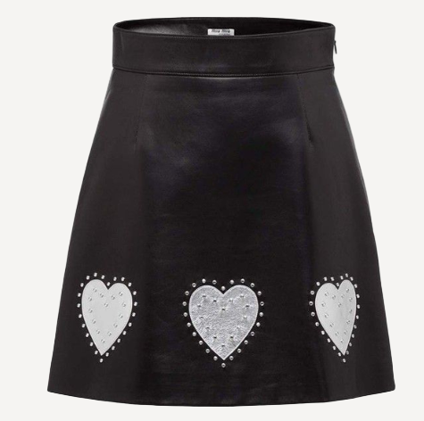Miu Miu Black Leather Heart Mini Skirt