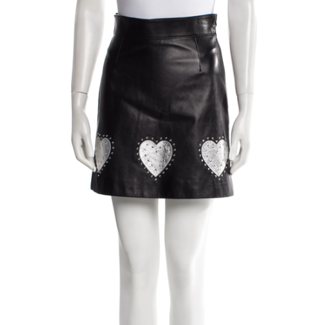 Miu Miu Black Leather Heart Mini Skirt