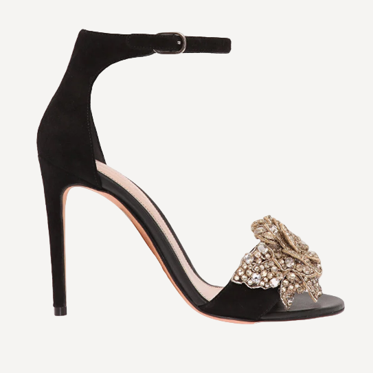 Alexander McQueen Black Embellished Rose Sandals