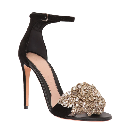 Alexander McQueen Black Embellished Rose Sandals