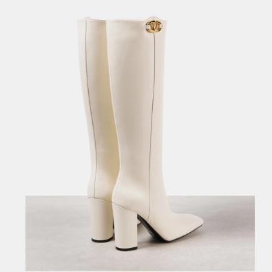 Valentino White Leather Tall Boots Logo