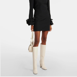 Valentino White Leather Tall Boots Logo