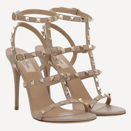 Valentino Beige Rockstud Heeled Sandals