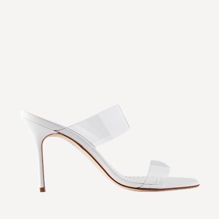 Manolo Blahnik Scalto 90 PVC Strap Sandal White