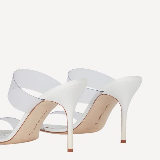 Manolo Blahnik Scalto 90 PVC Strap Sandal White