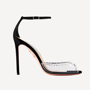 Aquazzura Ray of Light Plexi Crystal Peep 105 Black Suede PVC
