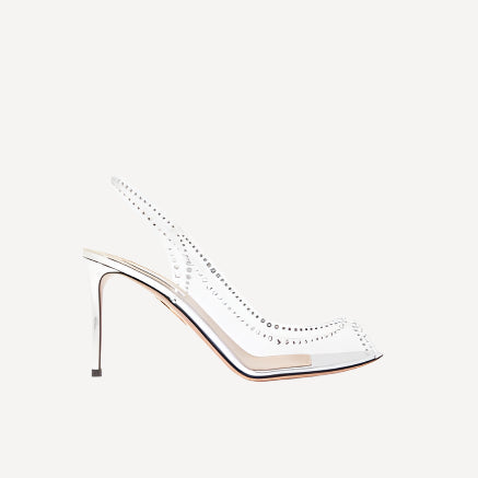 Aquazzura Ray of Light Plexi Crystal Sling Back 85 Silver PVC