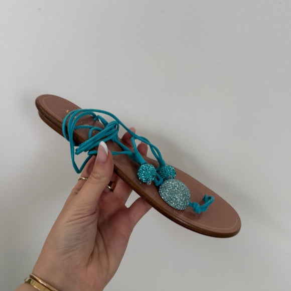 Aquazzura Jackie Sandal Flat Blue Suede