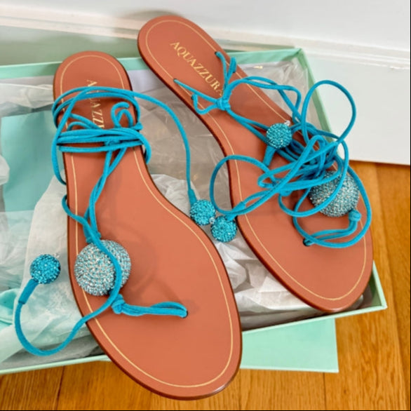 Aquazzura Jackie Sandal Flat Blue Suede