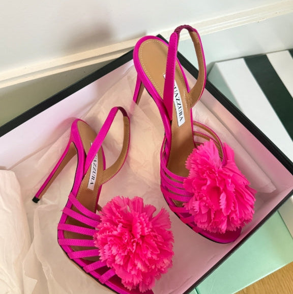 Aquazzura Love Carnation 105 Pink Satin