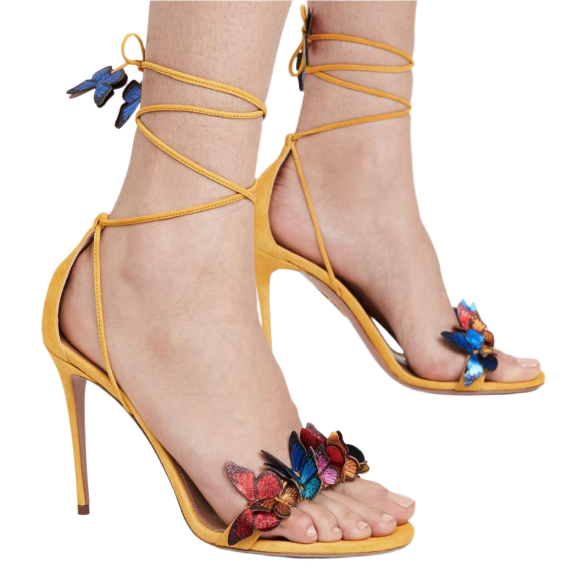 Aquazzura Papiillon Sandals 105 Sporty Yellow Heels