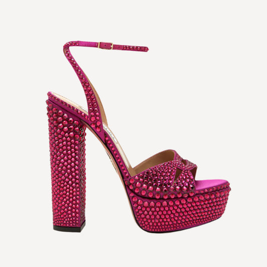Aquazzura Sinner Crystal Plateau Platform Pink Pumps