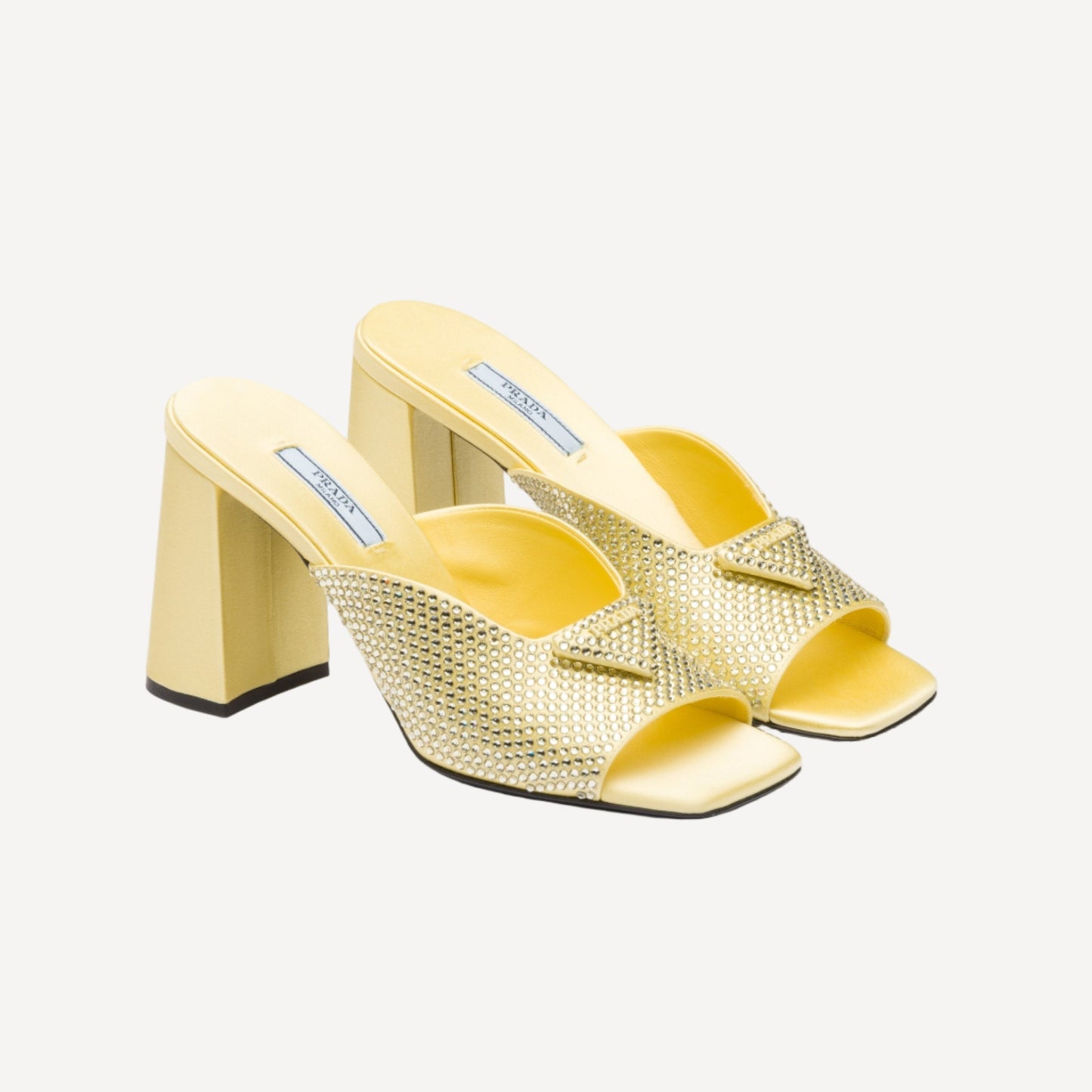Prada Yellow Crystal Block Heel Pumps