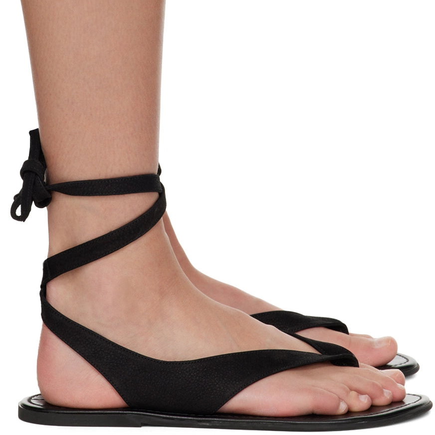The Row Black Beach Suede Thong Sandals