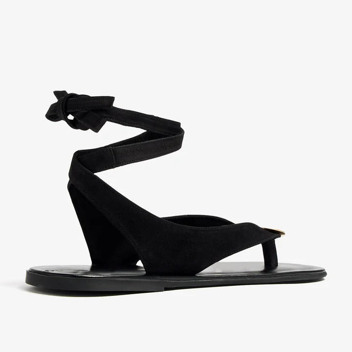 The Row Black Beach Suede Thong Sandals