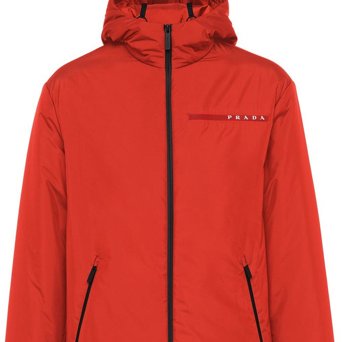 Prada Men’s Red Polyester Light Hooded Jacket