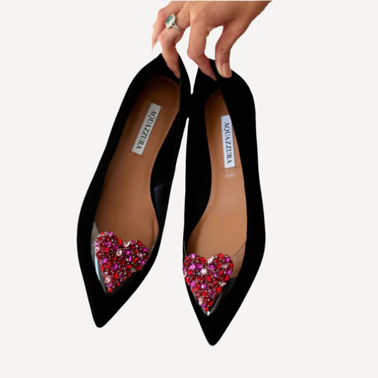 Aquazzura Love Me Ballet Black Suede Flats