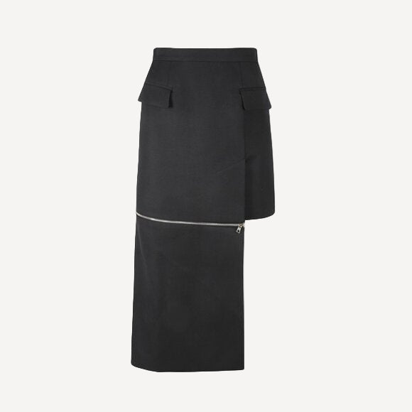 Alexander Mcqueen Black Zip Midi Skirt