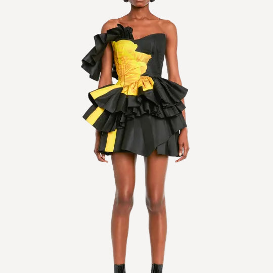 Alexander Mcqueen Runway Black Yellow Floral Mini Dress