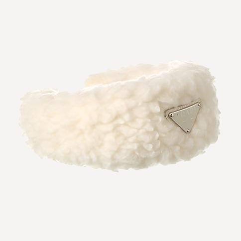 Prada White Logo Shearling Headband