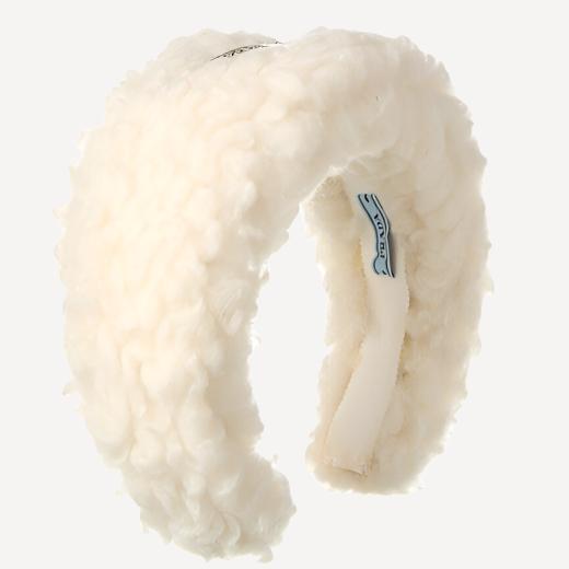 Prada White Logo Shearling Headband