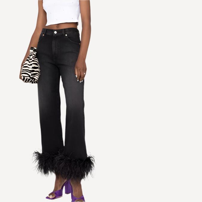 Valentino Straight Feathered Jeans Black