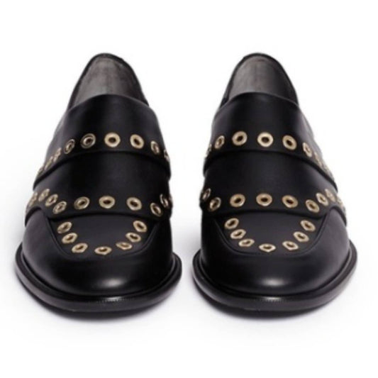 Grommet Black Leather Loafers