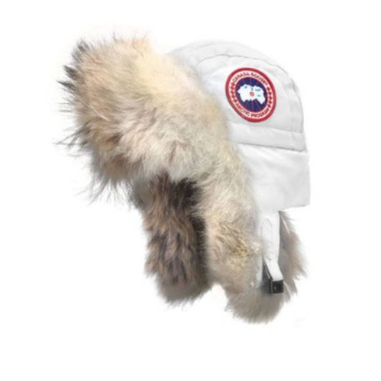 Aviator Hat in White with Coyote Fur Trim