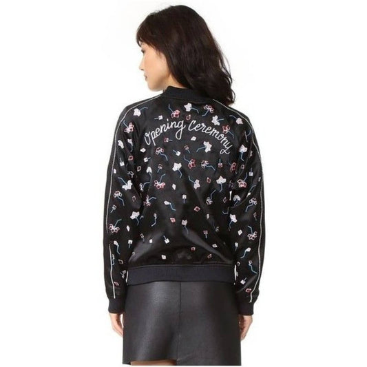 Embellished Silk Varsity Jacket Floral